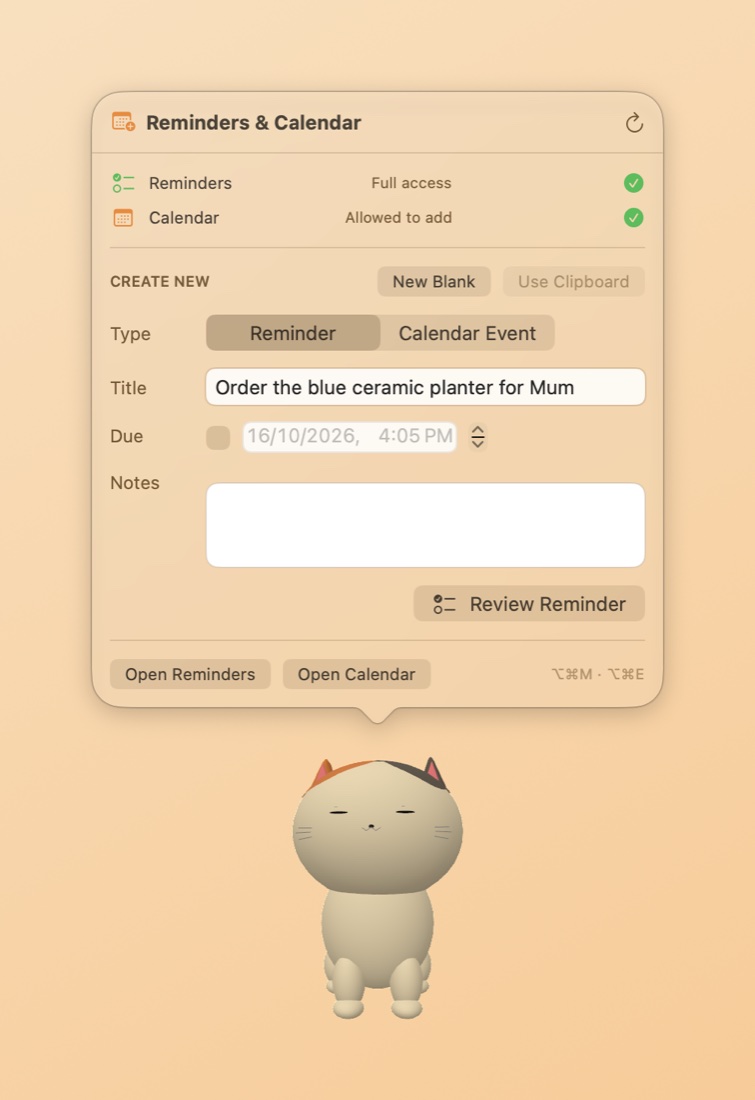 Creating an Apple Reminder from a saved memory